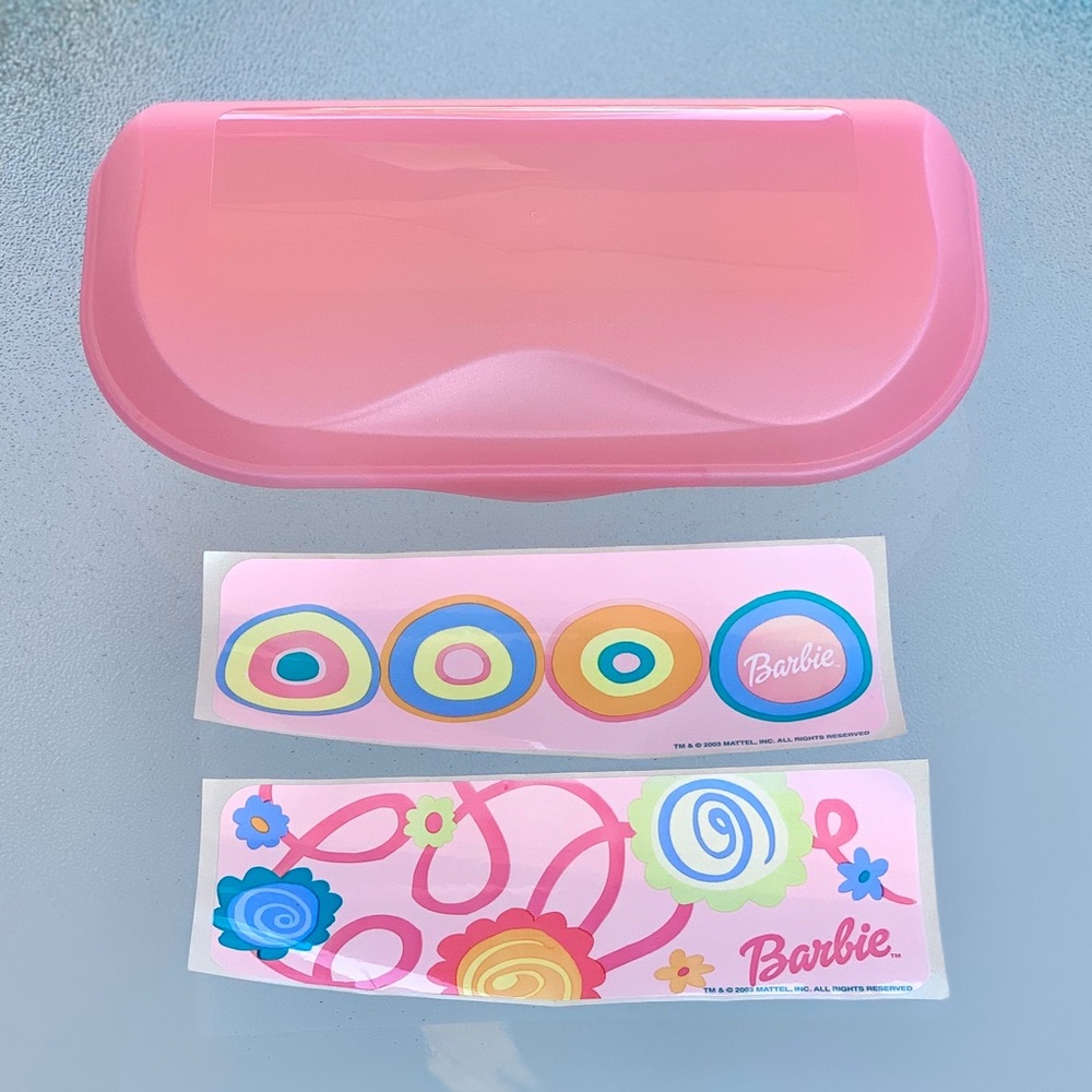 Pink Tupperware Pencil Box Organizer with Original Mattel Barbie Stickers